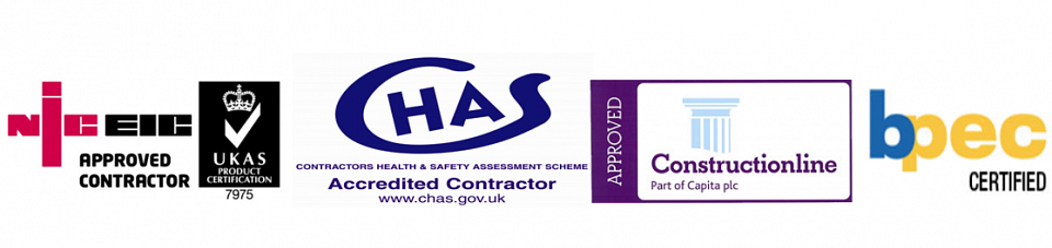 Logos: NICEIC, Construction Line, BPEC and CHAS